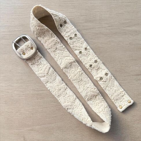 Peruvian Embroidered Flower Wool Belt, Hand Embroidered - White Meadow in Saudi Arabia