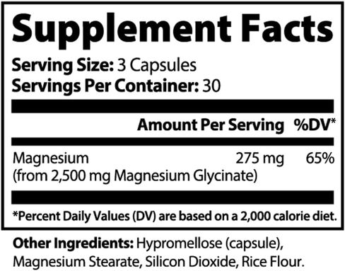 Magnesium Glycinate 275mg - Supports Muscle Relaxation - High Absorption Formula - 90 Capsules in Kuwait