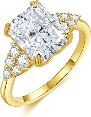 4CT Radiant Cut Moissanite Engagement Ring for Women, Prong Set Solitaire D Color VVS1 3EX Cut,White/14K Gold Plated Wedding Anniversary Promise Gift with Certificate in Saudi Arabia
