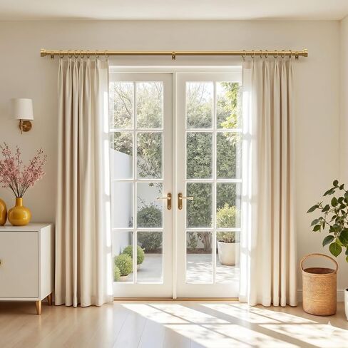 IFELS Brass Curtain Rods for Windows 32 to 150 Inch,1 Inch Heavy Duty Brush Gold Window Curtain Rod with Solid Metal Finials,Adjustable Length long curtain rod for Farmhouse Bedroom Living Room in Saudi Arabia