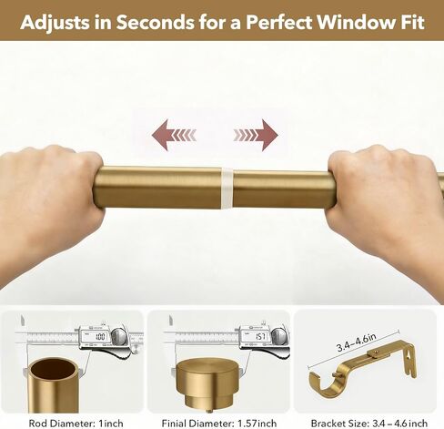 IFELS Brass Curtain Rods for Windows 32 to 150 Inch,1 Inch Heavy Duty Brush Gold Window Curtain Rod with Solid Metal Finials,Adjustable Length long curtain rod for Farmhouse Bedroom Living Room in Saudi Arabia
