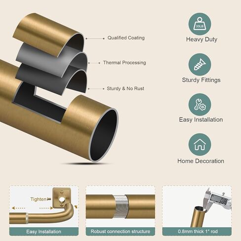 Lootkell Warm Gold Wrap Around Curtain Rods for Windows 72-144 Inch, Adjustable Blackout Window Curtain Rod Heavy Duty 1" Metal Drapery Rod with French Return Design for Bedroom Living Room Kitchen in Saudi Arabia