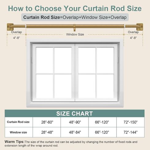 Lootkell Warm Gold Wrap Around Curtain Rods for Windows 72-144 Inch, Adjustable Blackout Window Curtain Rod Heavy Duty 1" Metal Drapery Rod with French Return Design for Bedroom Living Room Kitchen in Saudi Arabia