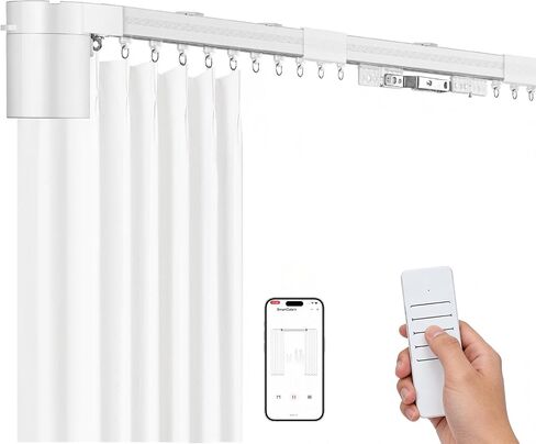 Smart Electric Curtain Track, 177" Motorized Curtain Rail with APP & Remote Control, Ultra Quiet Automatic Smart Home Curtain System for Living Room Bedroom, Fixed-Length Design for Smoother Operation in Saudi Arabia