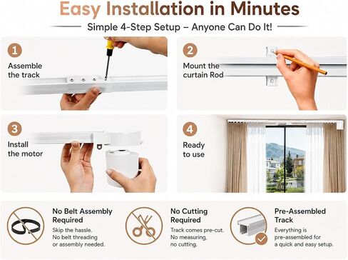 Smart Electric Curtain Track, 177" Motorized Curtain Rail with APP & Remote Control, Ultra Quiet Automatic Smart Home Curtain System for Living Room Bedroom, Fixed-Length Design for Smoother Operation in Kuwait