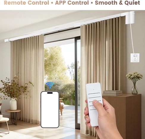 Smart Electric Curtain Track, 177" Motorized Curtain Rail with APP & Remote Control, Ultra Quiet Automatic Smart Home Curtain System for Living Room Bedroom, Fixed-Length Design for Smoother Operation in Kuwait