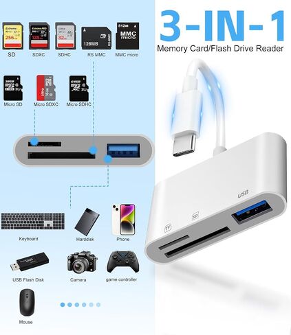 قارئ بطاقة SD USB C، قارئ بطاقة ذاكرة بفتحة مزدوجة لـ SD/Micro SD/SDHC/SDXC/MMC، محول بطاقة USB 3.0 عالي السرعة من النوع C إلى Micro SD متوافق مع MacBook Pro/Air، Chromebook، Android Galaxy in Kuwait