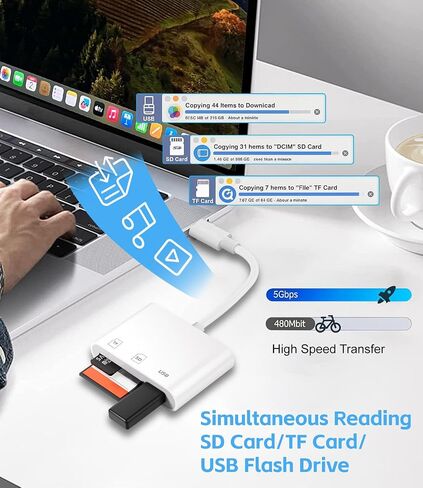 قارئ بطاقة SD USB C، قارئ بطاقة ذاكرة بفتحة مزدوجة لـ SD/Micro SD/SDHC/SDXC/MMC، محول بطاقة USB 3.0 عالي السرعة من النوع C إلى Micro SD متوافق مع MacBook Pro/Air، Chromebook، Android Galaxy in Kuwait