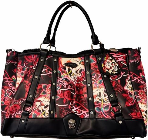ED HARDY Skull Rose Tote Bag with Shoulder Handles and Detachable Crossbody Strap, Studded Faux Leather Large Handbag 17 x 10 Inches (Rebel Rose Noir) in Kuwait