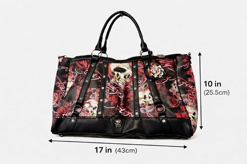 ED HARDY Skull Rose Tote Bag with Shoulder Handles and Detachable Crossbody Strap, Studded Faux Leather Large Handbag 17 x 10 Inches (Rebel Rose Noir) in Kuwait