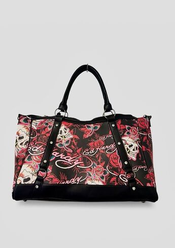 ED HARDY Skull Rose Tote Bag with Shoulder Handles and Detachable Crossbody Strap, Studded Faux Leather Large Handbag 17 x 10 Inches (Rebel Rose Noir) in Kuwait