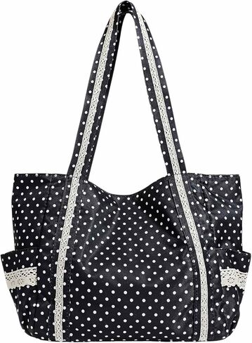 Polka Dot Tote Bag, Cute Tote Bags for Women, Large Canvas Tote Bag with Pockets, Y2k Vintage Tote Bag, Canvas Shoulder Tote Bag with Handles, Cloth Whimsical Purse, Whimsy Twee Aesthetic in Kuwait