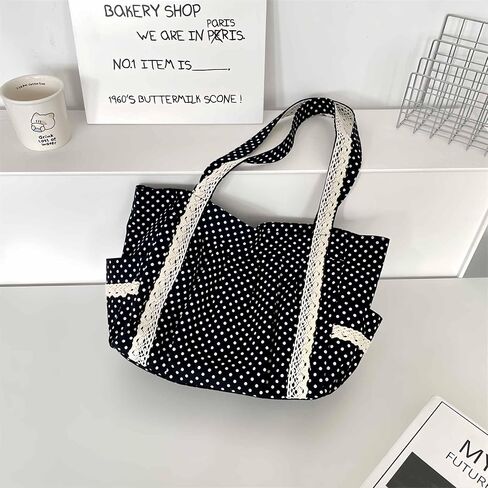 Polka Dot Tote Bag, Cute Tote Bags for Women, Large Canvas Tote Bag with Pockets, Y2k Vintage Tote Bag, Canvas Shoulder Tote Bag with Handles, Cloth Whimsical Purse, Whimsy Twee Aesthetic in Kuwait