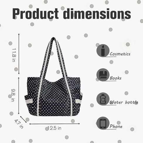Polka Dot Tote Bag, Cute Tote Bags for Women, Large Canvas Tote Bag with Pockets, Y2k Vintage Tote Bag, Canvas Shoulder Tote Bag with Handles, Cloth Whimsical Purse, Whimsy Twee Aesthetic in Kuwait