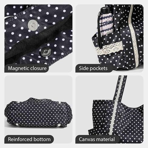 Polka Dot Tote Bag, Cute Tote Bags for Women, Large Canvas Tote Bag with Pockets, Y2k Vintage Tote Bag, Canvas Shoulder Tote Bag with Handles, Cloth Whimsical Purse, Whimsy Twee Aesthetic in Kuwait