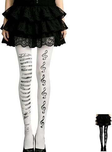 Whimsy Music Note Tights - Distinctive Y2K Grunge Patterned Funky Leggings for Women, Personality Single in Saudi Arabia