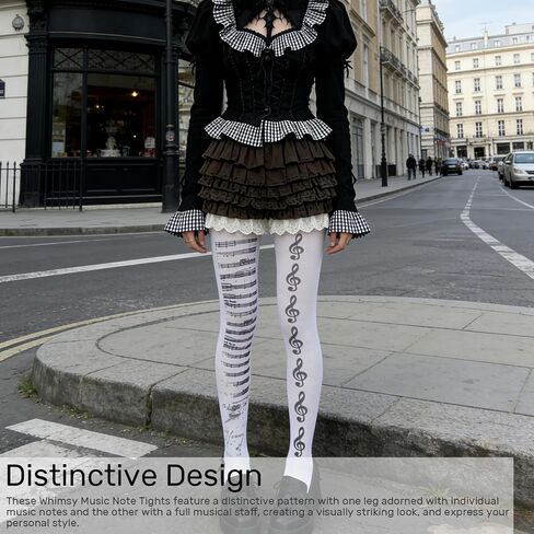 Whimsy Music Note Tights - بنطال ضيق غير تقليدي بنمط Y2K Grunge للنساء، شخصية فردية in Kuwait