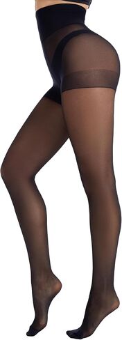 DORALLURE Women 20D Seamless High Waist Black Tights Sheer Control Top Pantyhose with Yoga Waistband Tummy Control Warm Belly in Saudi Arabia