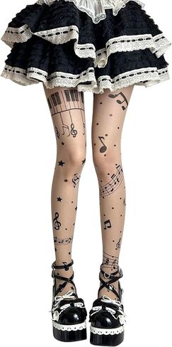 Music Note Pattern Tights for Women Piano Pattern Leggings Gothic Style Stockings Pantyhose in Saudi Arabia