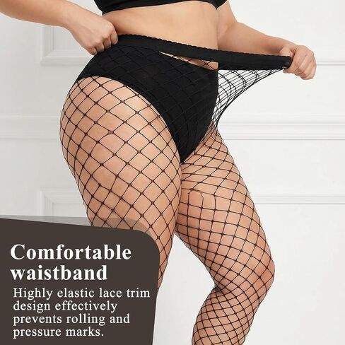 Plus Size Fishnet Tights, Black Full Length Big Mesh Stockings, High Elastic Pantyhose For Women in Kuwait