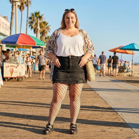 Plus Size Fishnet Tights, Black Full Length Big Mesh Stockings, High Elastic Pantyhose For Women in Kuwait