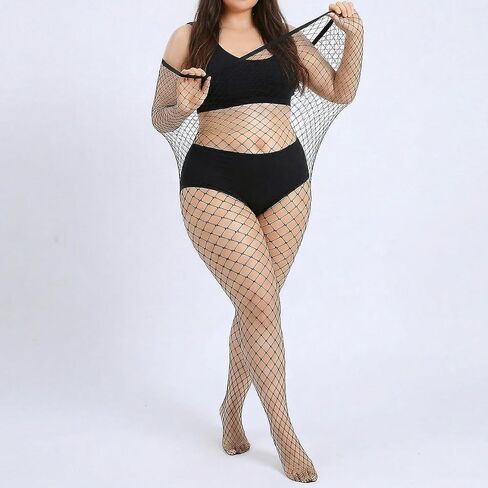 Plus Size Fishnet Tights, Black Full Length Big Mesh Stockings, High Elastic Pantyhose For Women in Kuwait
