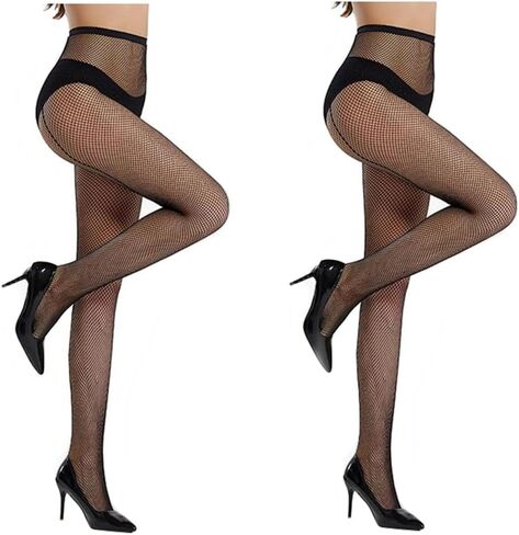 2Pcs Fishnet Stockings for Women Sexy Backseam Nylon Fishnet Tights Hollow Mesh Stocking Backseam Sheer Tights High Waist Seamed Pantyhose Top Stockings in Saudi Arabia