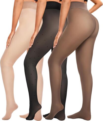 Bebila 3 Pairs Fleece Lined Tights for Women Warm Sheer Thermal Pantyhose, Winter Thermal Tights Translucent Leggings in Saudi Arabia