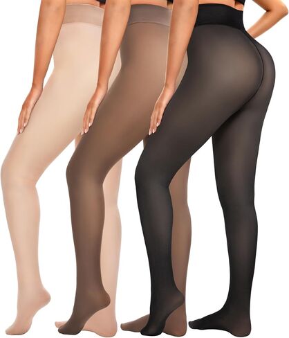 Bebila 3 Pairs Fleece Lined Tights for Women Warm Sheer Thermal Pantyhose, Winter Thermal Tights Translucent Leggings in Saudi Arabia