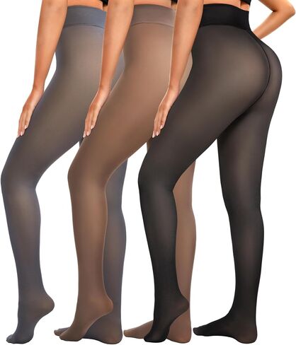 Bebila 3 Pairs Fleece Lined Tights for Women Warm Sheer Thermal Pantyhose, Winter Thermal Tights Translucent Leggings in Saudi Arabia