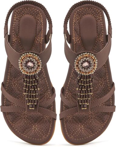 Alicegana Sandals Women Comfortable Flats: Dressy Summer Shoes | Boho Jeweled Sandals with Elastic Strap - Soft Cushioned Insole - Non Slip Sole for Vacation Casual Walking & Daily Wear in Saudi Arabia