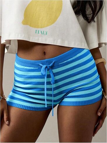 MakeMeChic Women's Striped Micro Mini Shorts Drawstring Low Rise Summer Casual Shorts in Kuwait