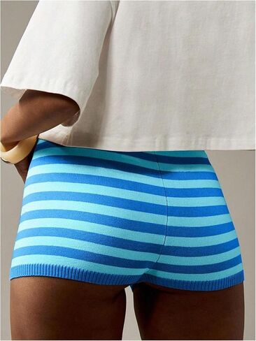 MakeMeChic Women's Striped Micro Mini Shorts Drawstring Low Rise Summer Casual Shorts in Kuwait