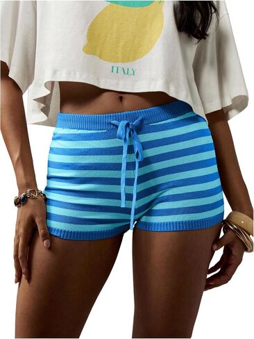 MakeMeChic Women's Striped Micro Mini Shorts Drawstring Low Rise Summer Casual Shorts in Kuwait