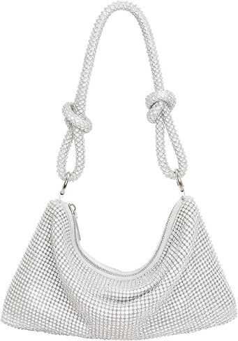 Silver Sparkly Rhinestone Purse Classic Evening Bag Women's Fashion Clutch Purses for Women Shiny Handbag for Prom Wedding and Formal Events in Saudi Arabia