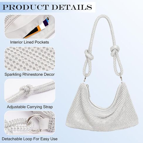 Silver Sparkly Rhinestone Purse Classic Evening Bag Women's Fashion Clutch Purses for Women Shiny Handbag for Prom Wedding and Formal Events in Saudi Arabia