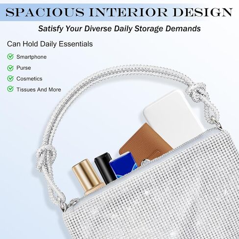 Silver Sparkly Rhinestone Purse Classic Evening Bag Women's Fashion Clutch Purses for Women Shiny Handbag for Prom Wedding and Formal Events in Saudi Arabia