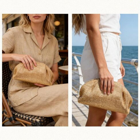 Straw Clutch Purse for Women,Woven Clutch Bags, Pleated Clutch Purse,Fashion Beach bag for Summer Beach Holiday Trip in Kuwait