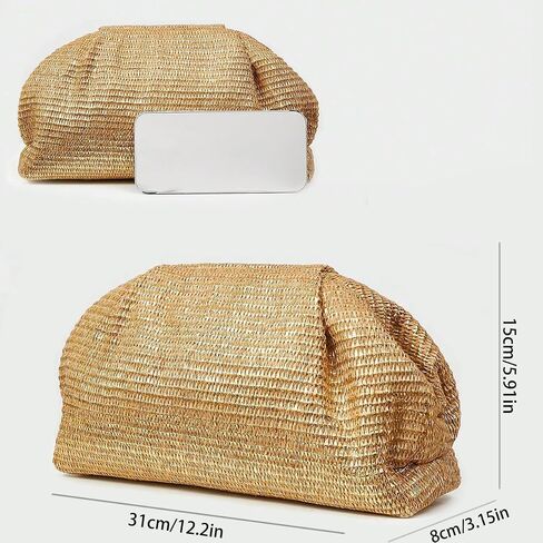 Straw Clutch Purse for Women,Woven Clutch Bags, Pleated Clutch Purse,Fashion Beach bag for Summer Beach Holiday Trip in Kuwait
