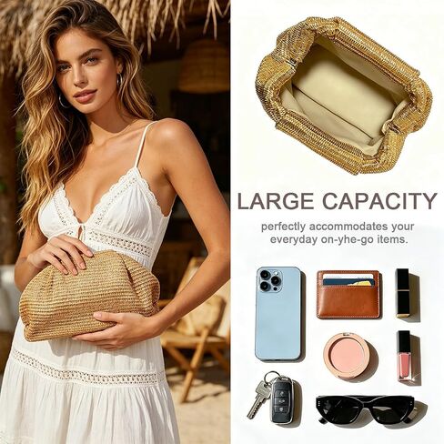 Straw Clutch Purse for Women,Woven Clutch Bags, Pleated Clutch Purse,Fashion Beach bag for Summer Beach Holiday Trip in Kuwait