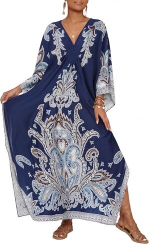 Bsubseach Kaftan Dresses for Women Ethnic Print Batwing Sleeve Paisley Caftan Moo Moos Dress Beach Cover Up Maxi Loungewear in Kuwait