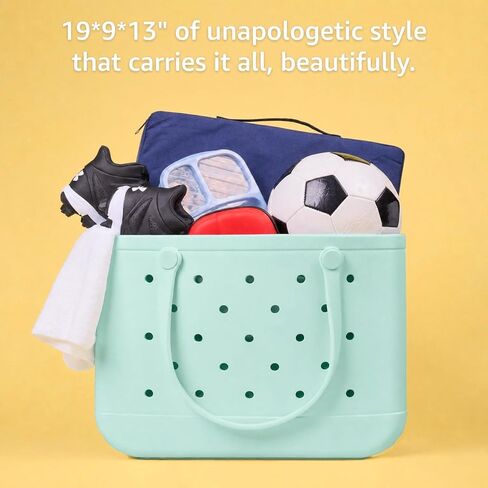 Extra-Large Tote Beach Bag - 19in L x 9in W x 13in H, Waterproof & Sandproof & Washable, Shoulder Shopping Handbag Casual Travel Totes Bag for Pool, Boat, Groceries, Work, Sports丨Mint Green in Kuwait