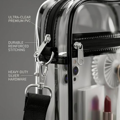 Clear Bag for Stadium Events Approved, Transparent Crossbody Purse, Clear Messenger Bag for Concerts Sports Festivals | Thick PVC in Kuwait