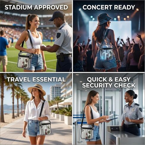 Clear Bag for Stadium Events Approved, Transparent Crossbody Purse, Clear Messenger Bag for Concerts Sports Festivals | Thick PVC in Kuwait