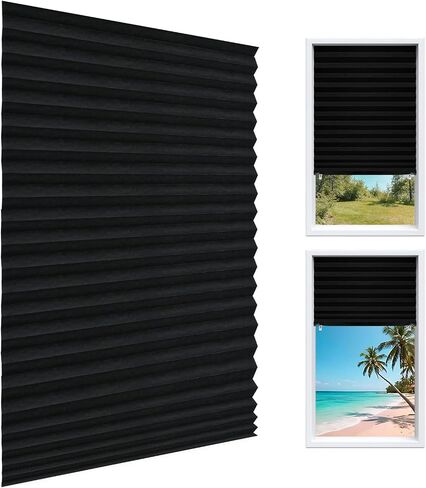 6Pcs 100% Full Blackout Pleated Shades for Windows, No Drill Cordless Window Blinds with Adjustable Height Clips, Temporary Adhesive Shades for Bedroom Apartment Nursery Media Room, 35" W x 71" H in Saudi Arabia