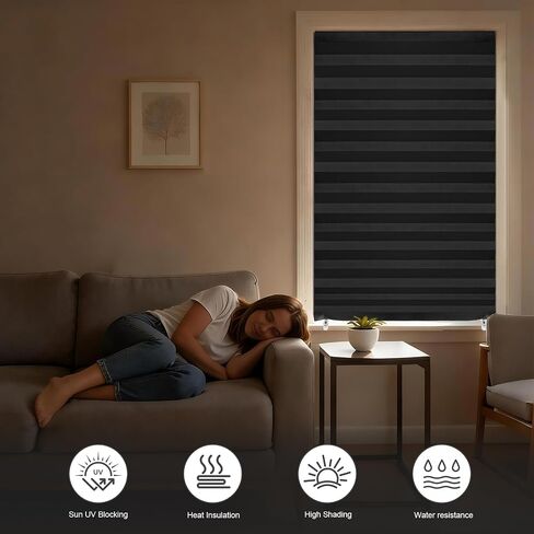 6Pcs 100% Full Blackout Pleated Shades for Windows, No Drill Cordless Window Blinds with Adjustable Height Clips, Temporary Adhesive Shades for Bedroom Apartment Nursery Media Room, 35" W x 71" H in Saudi Arabia