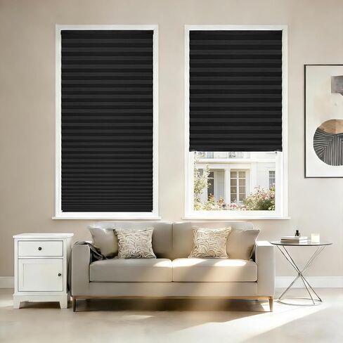 6Pcs 100% Full Blackout Pleated Shades for Windows, No Drill Cordless Window Blinds with Adjustable Height Clips, Temporary Adhesive Shades for Bedroom Apartment Nursery Media Room, 35" W x 71" H in Saudi Arabia