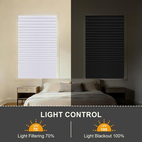 6Pcs 100% Full Blackout Pleated Shades for Windows, No Drill Cordless Window Blinds with Adjustable Height Clips, Temporary Adhesive Shades for Bedroom Apartment Nursery Media Room, 35" W x 71" H in Saudi Arabia