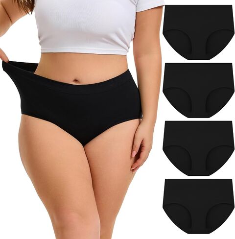 INNERSY Womens Plus Size Cotton Underwear High Waisted Briefs Panties 4-Pack in Kuwait