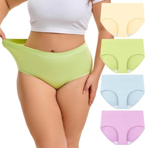 INNERSY Womens Plus Size Cotton Underwear High Waisted Briefs Panties 4-Pack in Kuwait